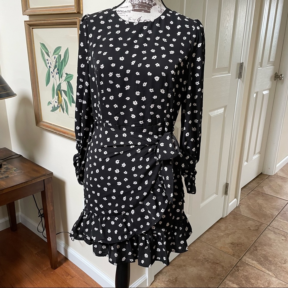 Princess Polly Black Floral Wrap Dress - Size 10